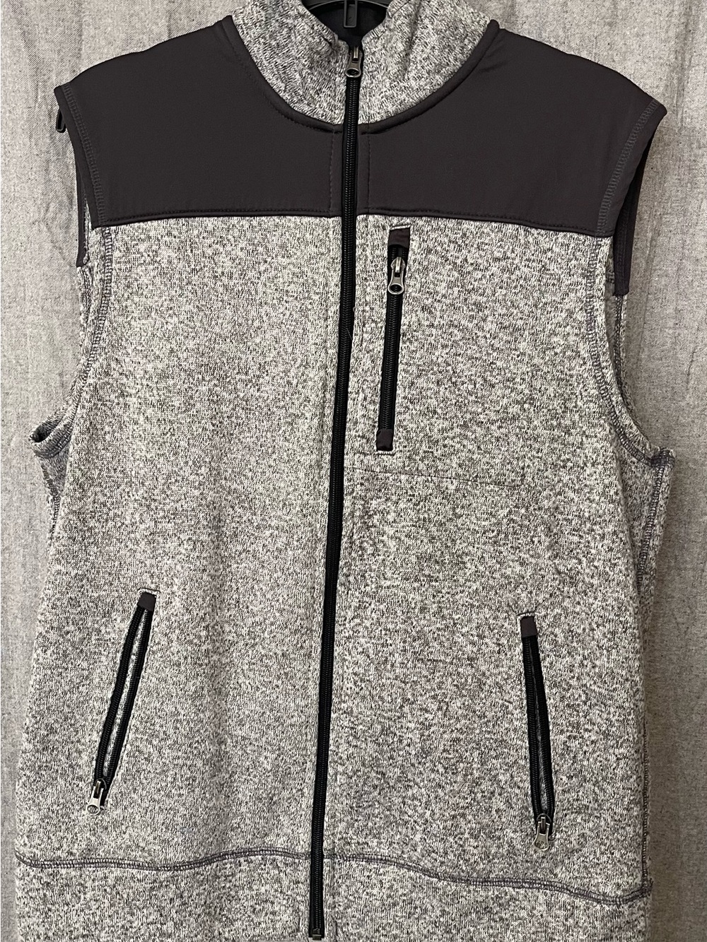 Sonoma Gray Knit Zip Vest with Black Yoke